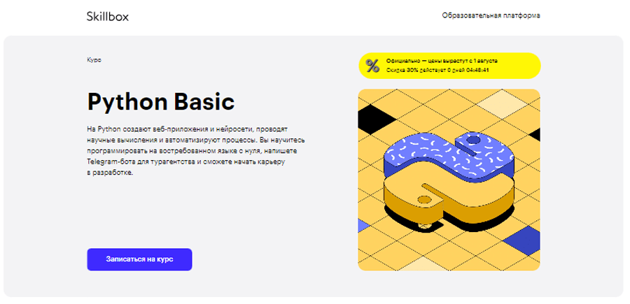 Обложка курса «Python Basic» от Skillbox