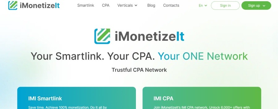 Главный экран сайта партнерской программы iMonetizeit